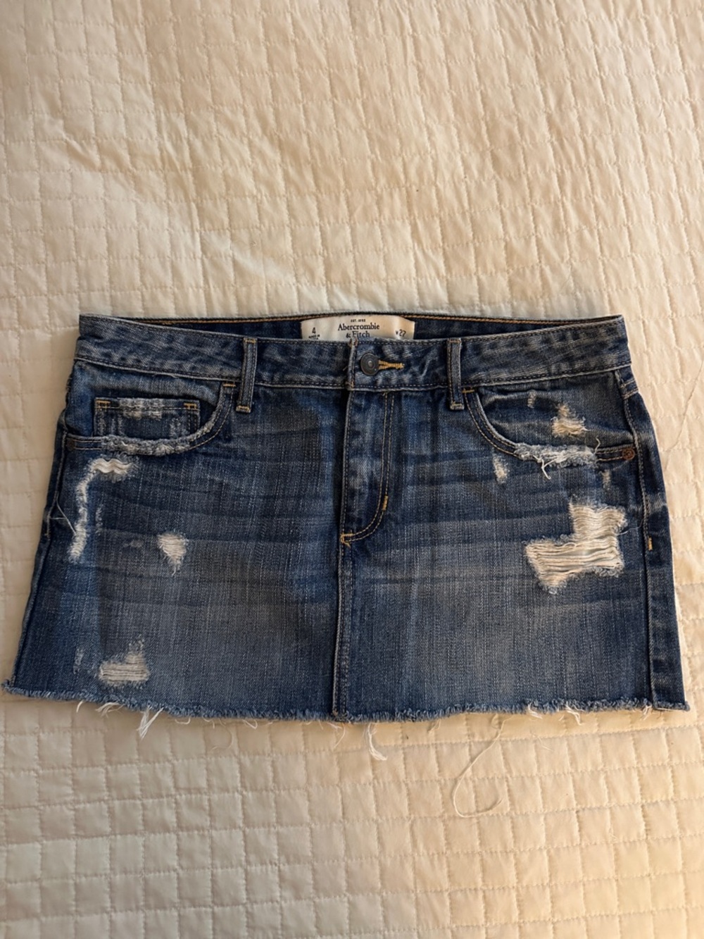 Abercrombie & Fitch Distressed Blue Denim Mini Skirt